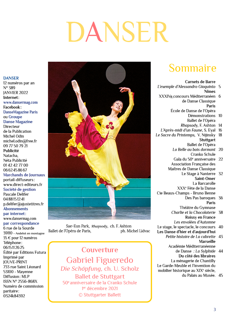 SOMMAIRE DANSER n° 389 JANVIER 2022